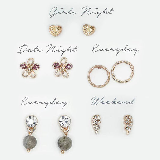 5 Pairs Multipack Stud Earrings Set with Gift Box