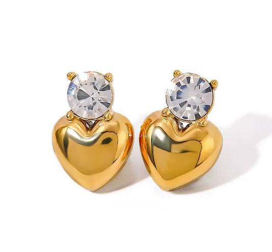 Non tarnish! Gold heart and bling earrings!