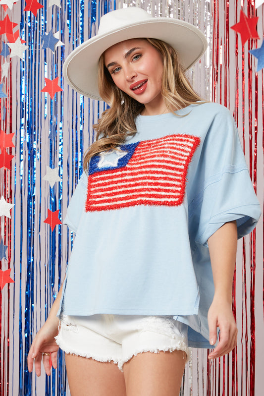 Peach love American Flag Lurex Embo Oversized T-shirt