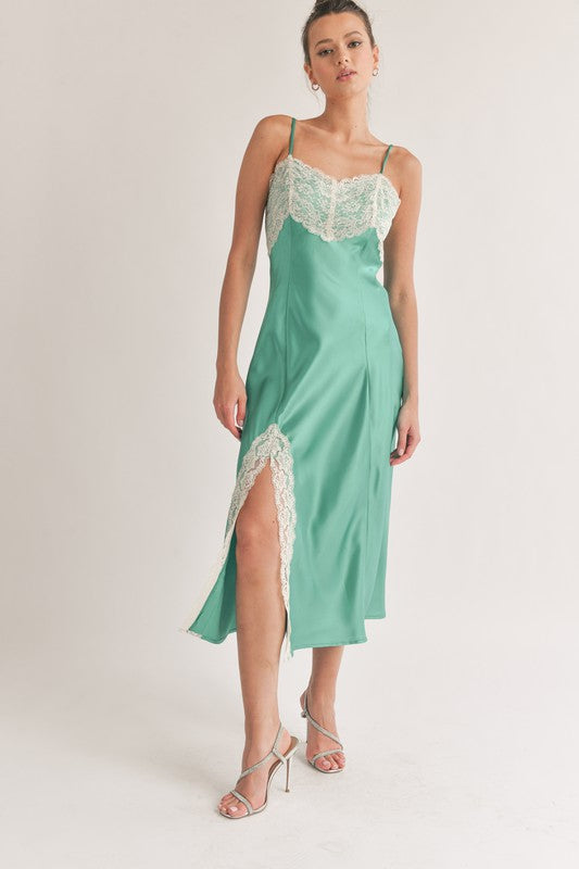 Lacey Side Slit Slip Midi Dress
