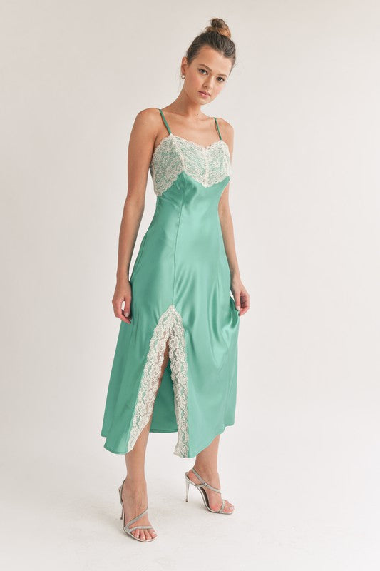 Lacey Side Slit Slip Midi Dress