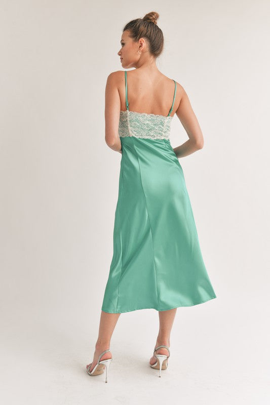 Lacey Side Slit Slip Midi Dress