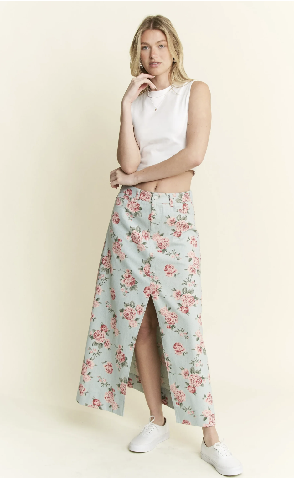 Floral Print Denim Skirt
