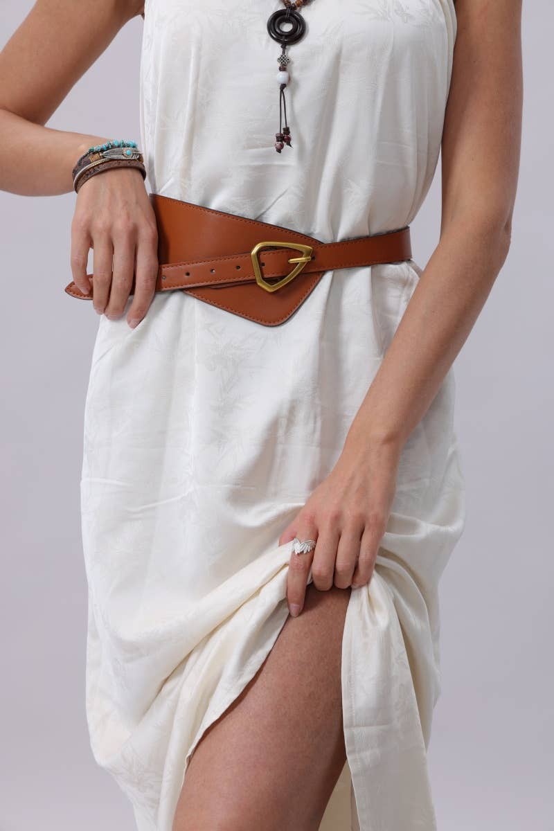 Asymmetrical Buckle Wide Waist Belt