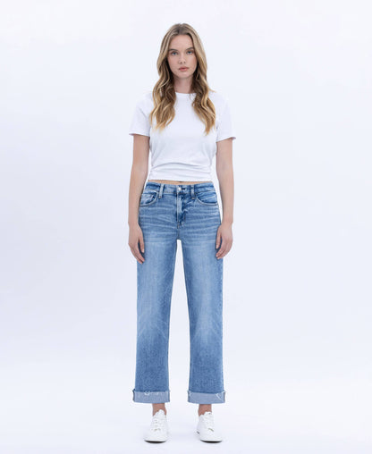 Flying Monkey- High Rise Cuffed Cropped Straight Jeans