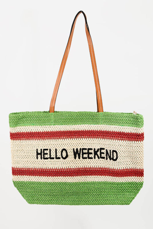 Hello Weekend Straw Braided Tote Bag