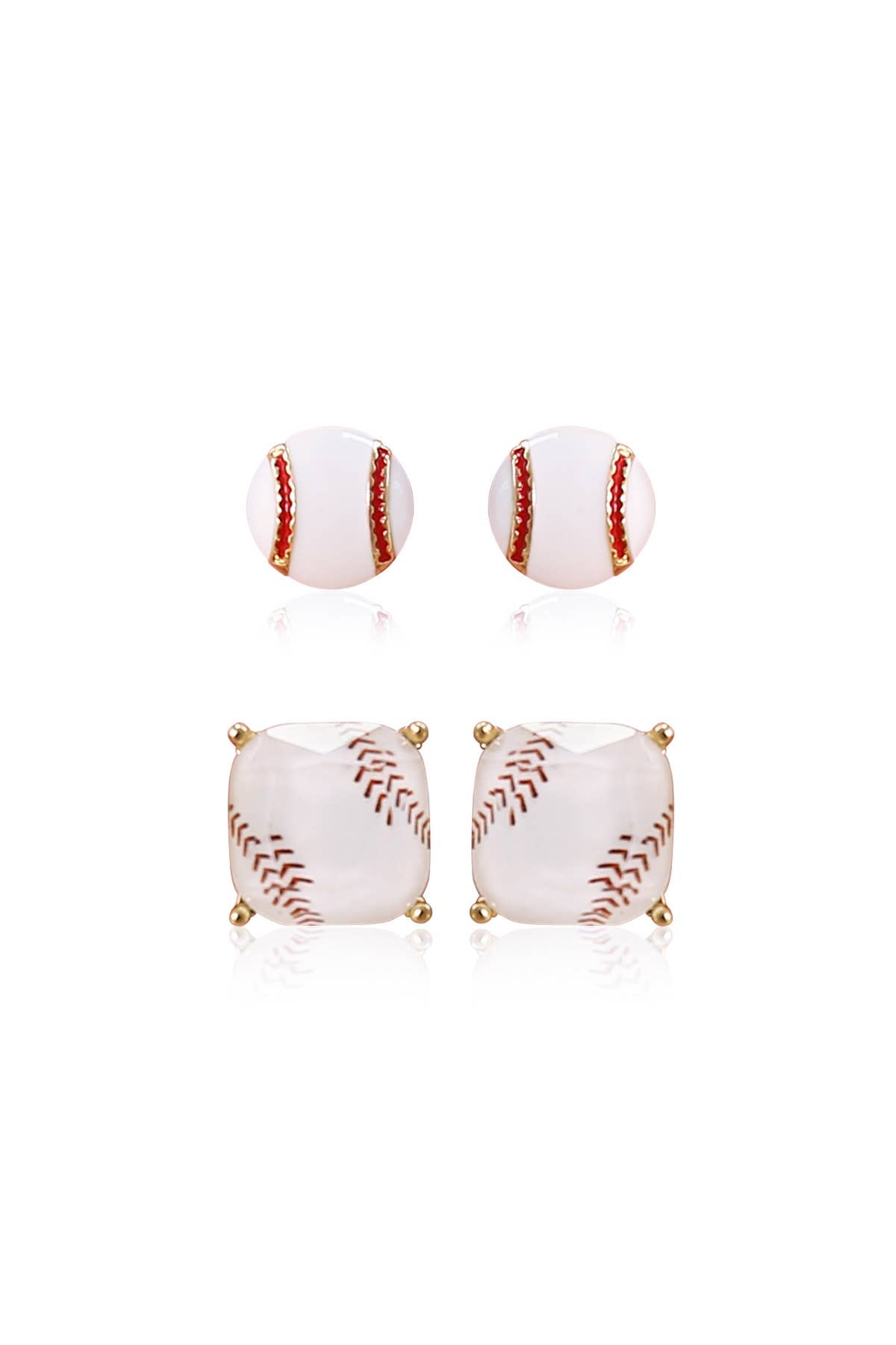 Sports Earrings Game Day Cushion Square Studs Set - Baseball