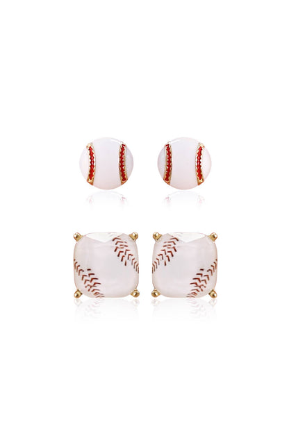 Sports Earrings Game Day Cushion Square Studs Set - Baseball