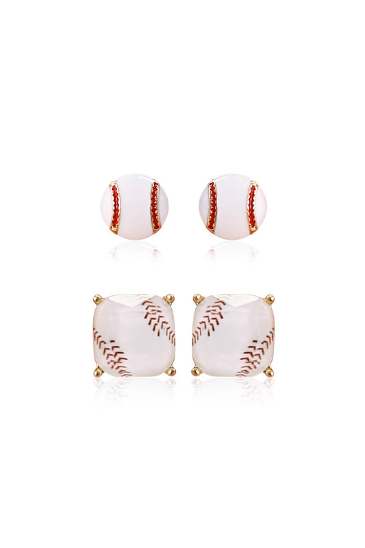Sports Earrings Game Day Cushion Square Studs Set - Baseball