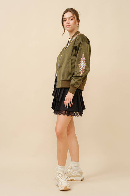 22872J - Jeweled Embellished Bomber Jacket