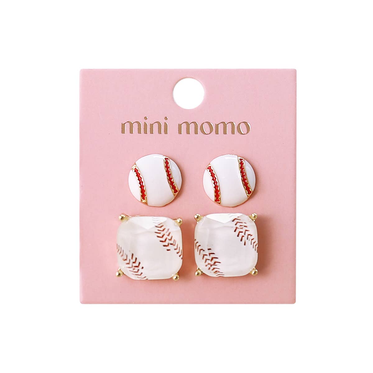 Sports Earrings Game Day Cushion Square Studs Set - Baseball