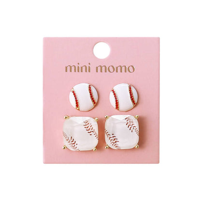 Sports Earrings Game Day Cushion Square Studs Set - Baseball