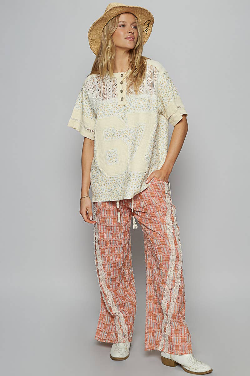 Round neck short sleeve floral print knit top