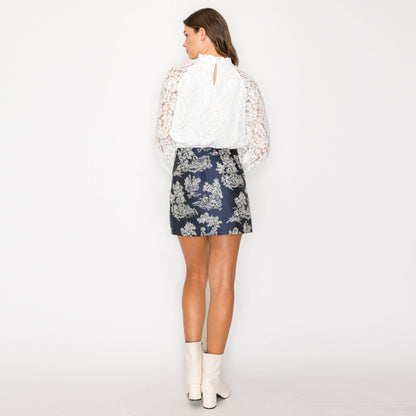 Toile jacquard pattern mini skirt