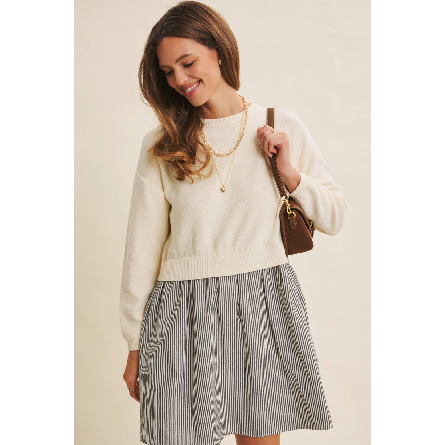 EASY COFFEE DATE BACK RIBBON MINI SWEATER DRESS