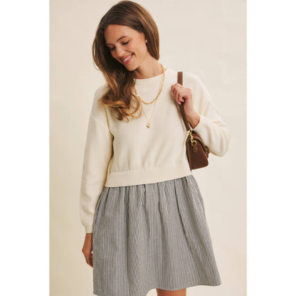 EASY COFFEE DATE BACK RIBBON MINI SWEATER DRESS