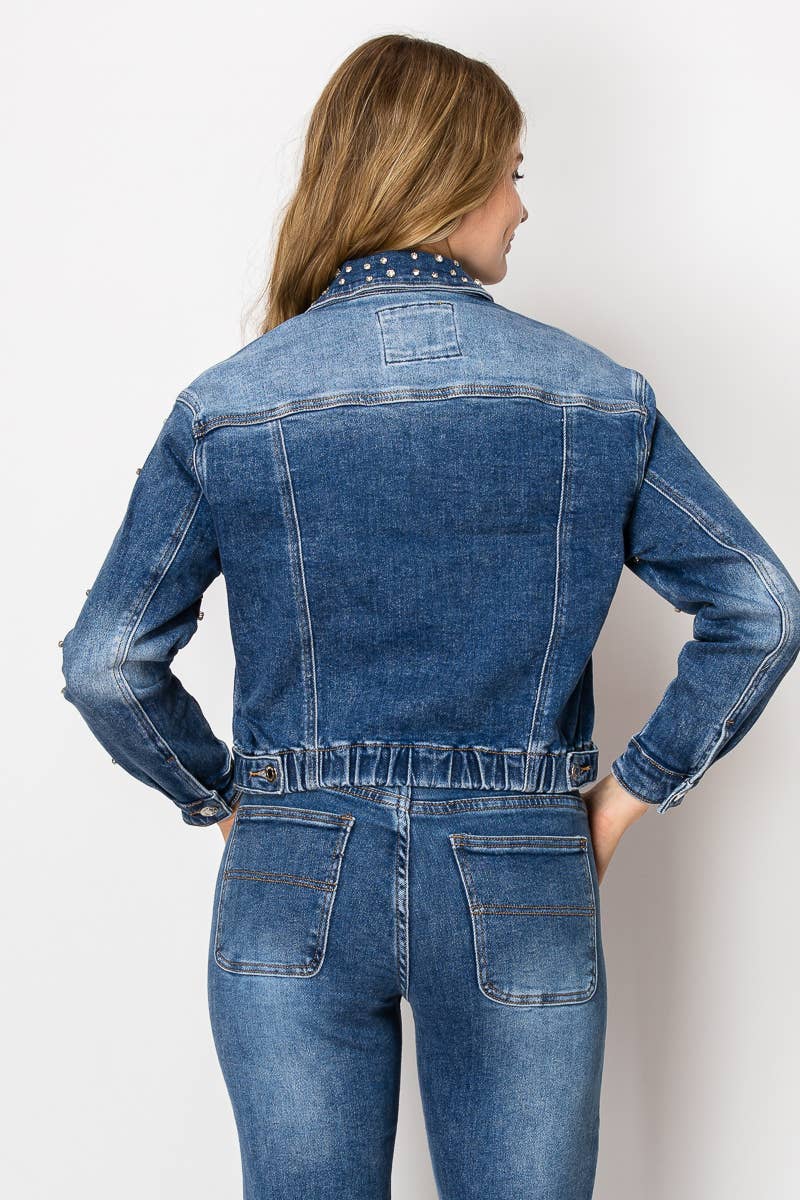 Nina Rossi Embellished medium blue denim jacket
