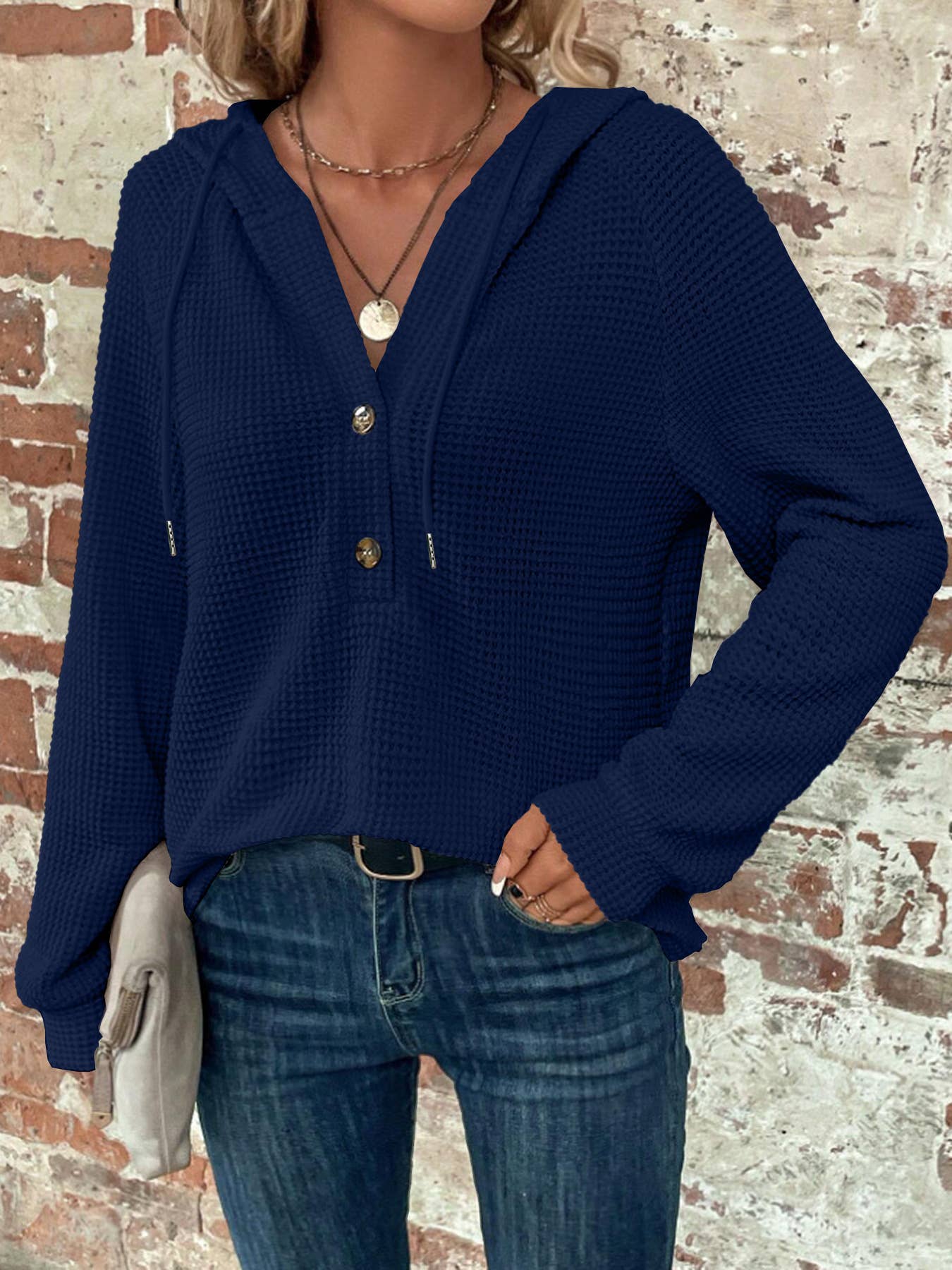 Button-Front Hooded Sweatshirt