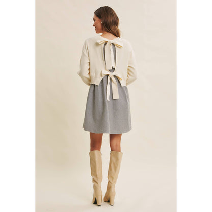 EASY COFFEE DATE BACK RIBBON MINI SWEATER DRESS