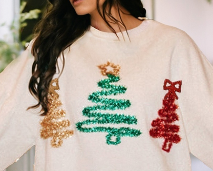 Tinsel Christmas Tree Pattern Casual Sweatshirt