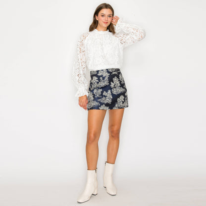 Toile jacquard pattern mini skirt