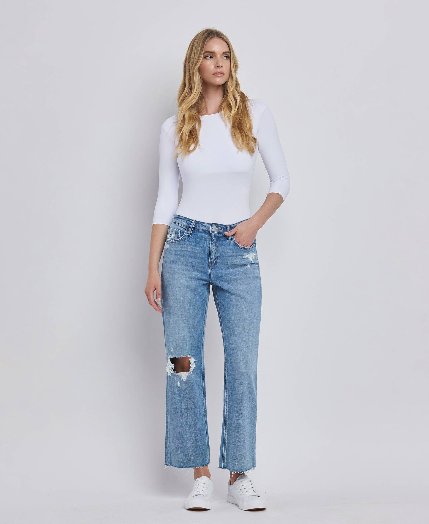 Flying Monkey- HIGH RISE CROP SLIM WIDE JEANS