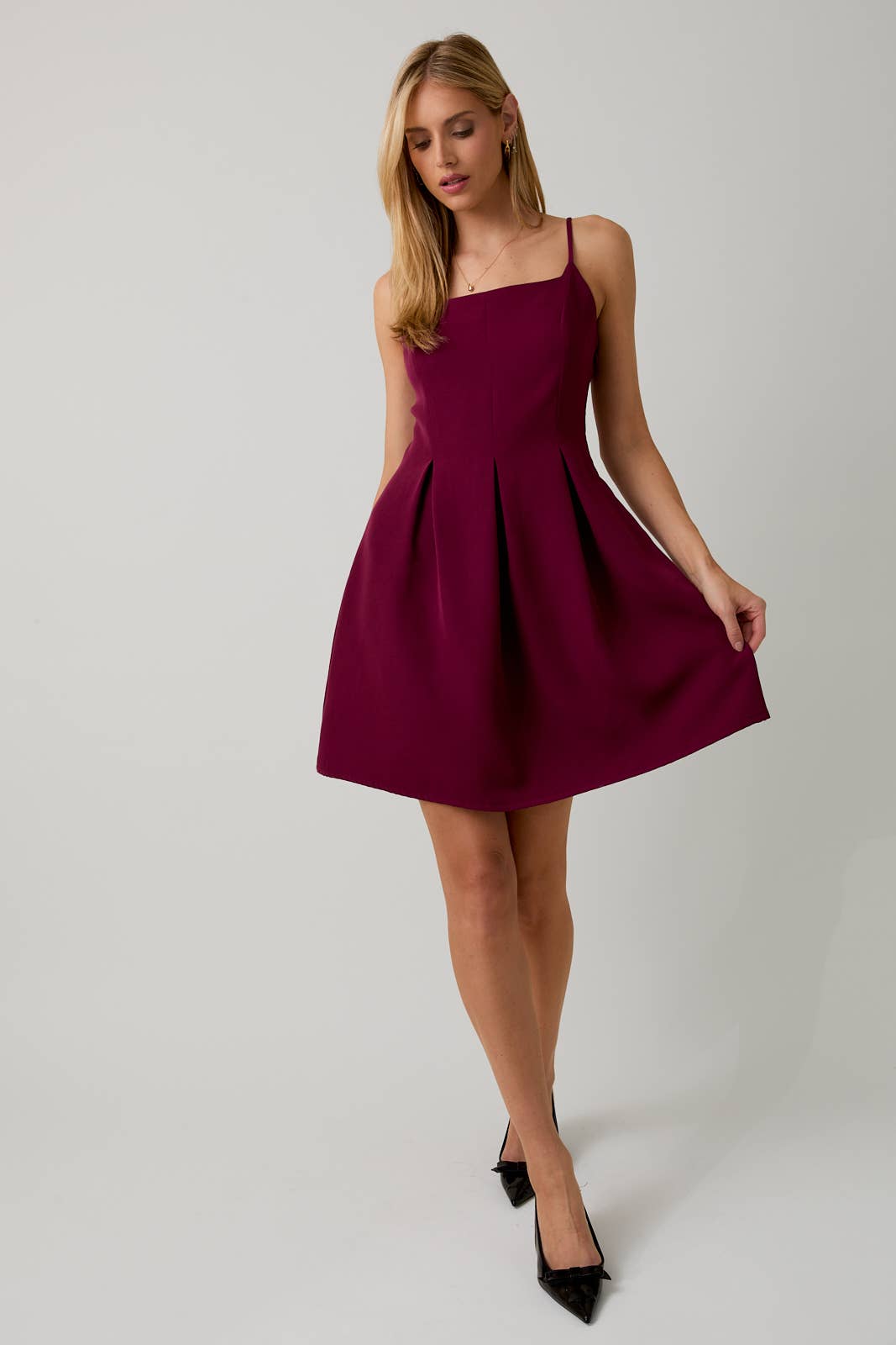 SQUARE NECK SLEEVELESS FIT & FLARE MIDI DRESS