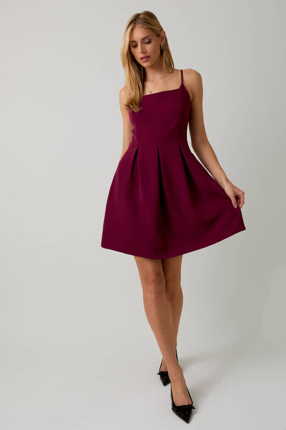 SQUARE NECK SLEEVELESS FIT & FLARE MIDI DRESS