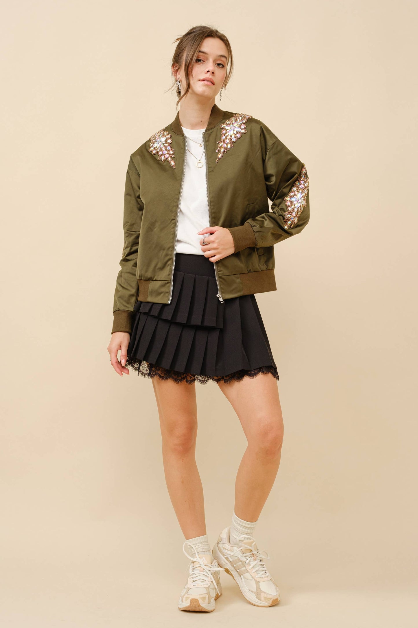 22872J - Jeweled Embellished Bomber Jacket