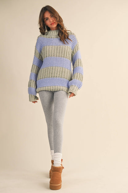 STRIPED COLOR BLOCK CHUNKY SWEATER TOP