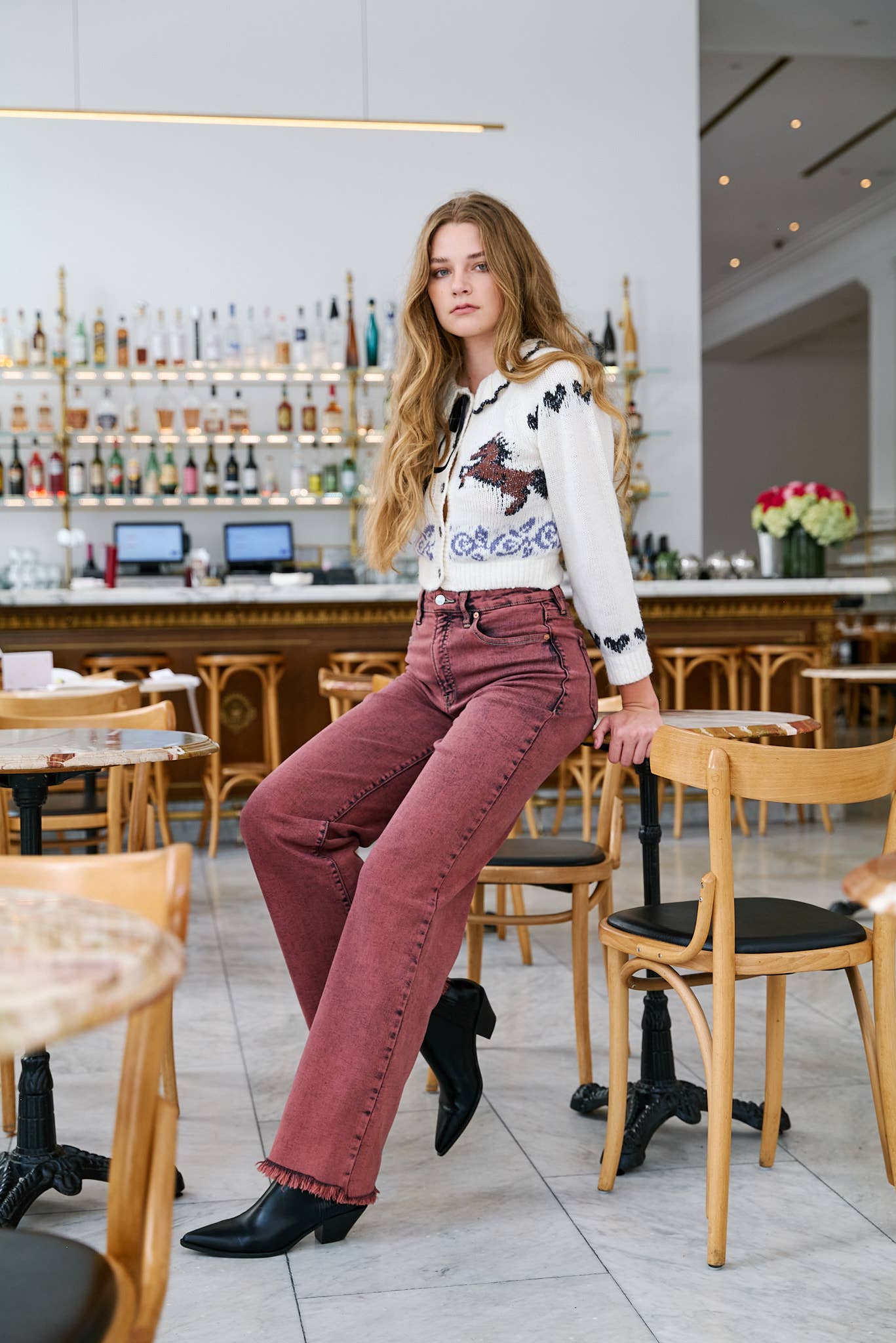 Artemis Vintage- Tummy Control Burgundy High Rise Flare Jeans