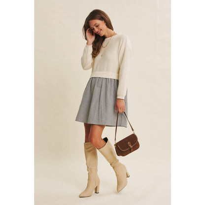 EASY COFFEE DATE BACK RIBBON MINI SWEATER DRESS