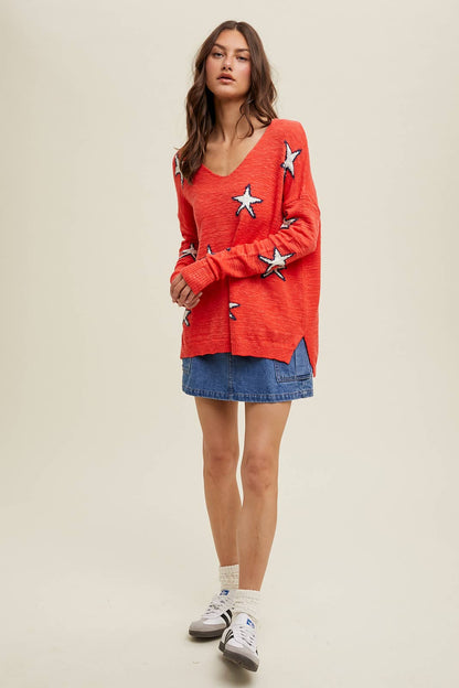 STAR PATTERN LIGHTWEIGHT SWEATER / WL24-9293