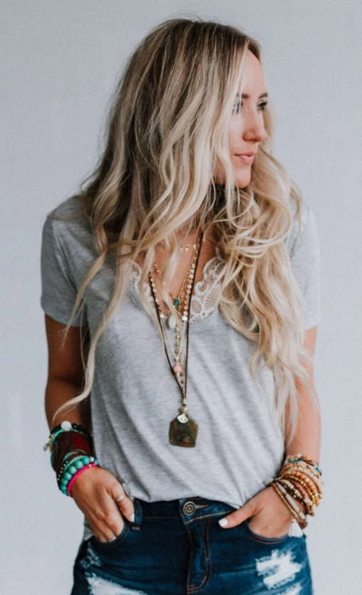 Scoop Neck Bralette Tee - Gray