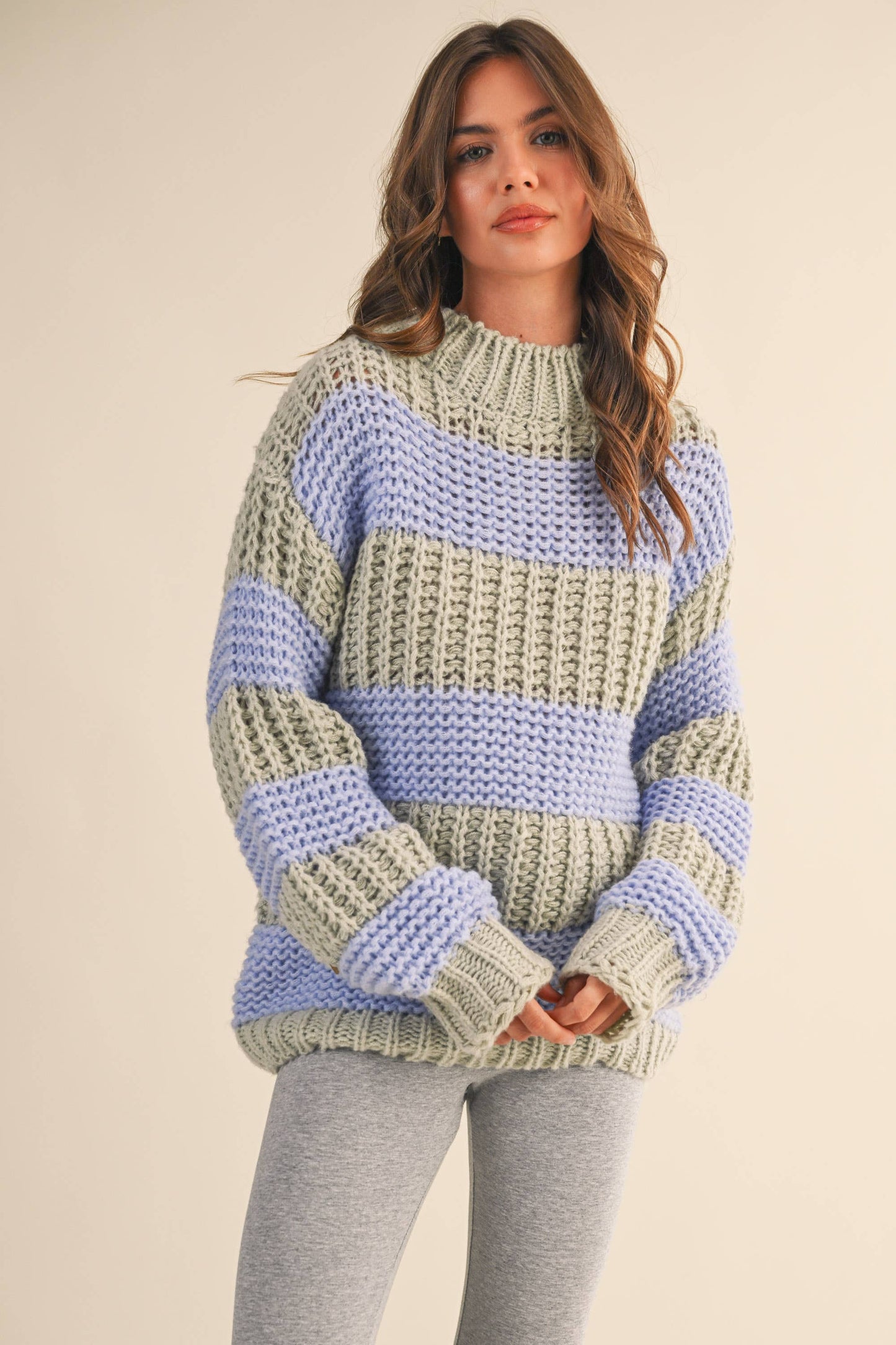 STRIPED COLOR BLOCK CHUNKY SWEATER TOP