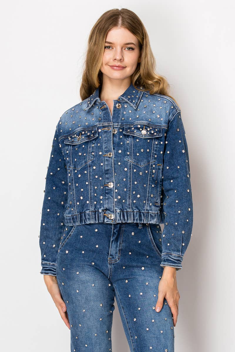 Nina Rossi Embellished medium blue denim jacket