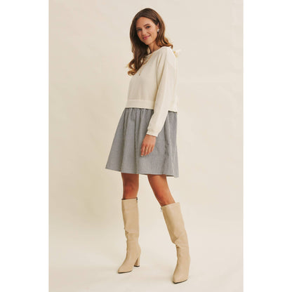 EASY COFFEE DATE BACK RIBBON MINI SWEATER DRESS