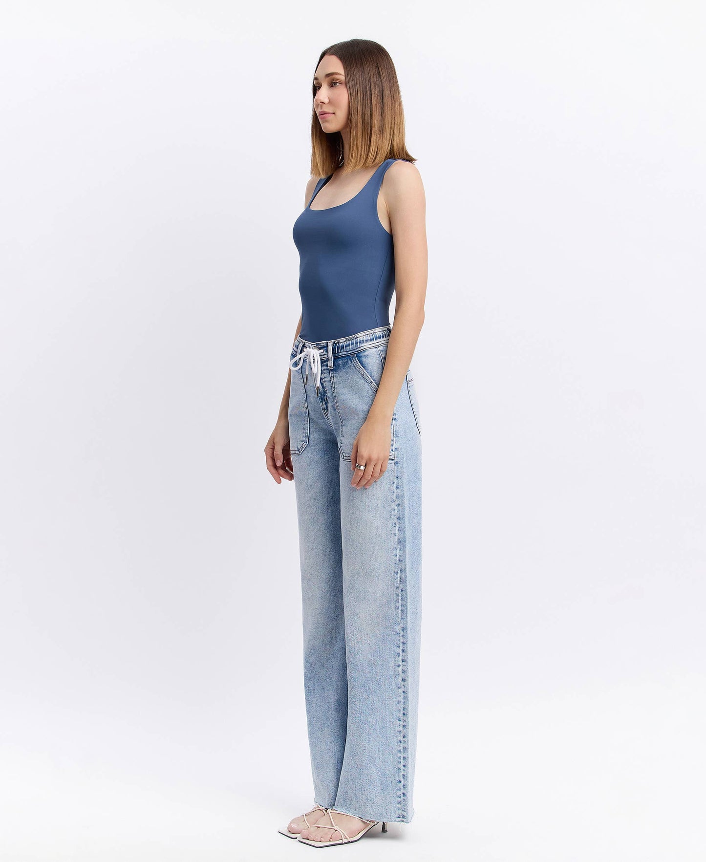 Flying Monkey- High Rise Drawstring Waistband Wide Leg Jeans