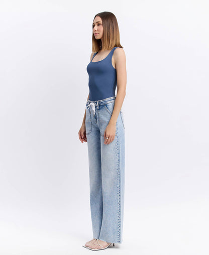 Flying Monkey- High Rise Drawstring Waistband Wide Leg Jeans