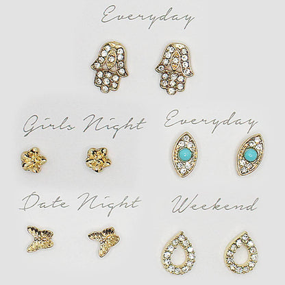 5 Pairs Multipack Stud Earrings Set with Gift Box