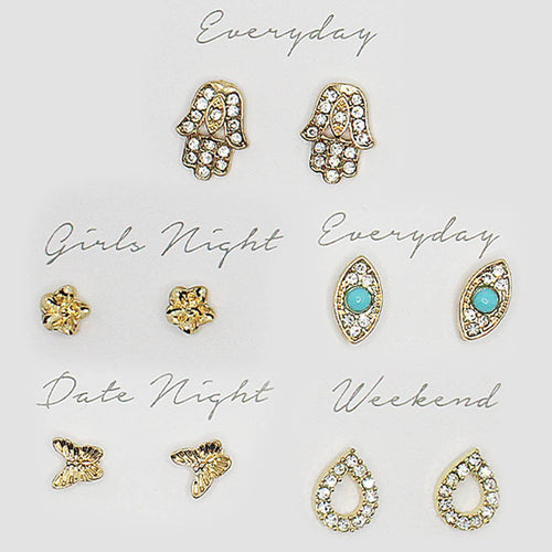 5 Pairs Multipack Stud Earrings Set with Gift Box