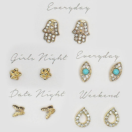 5 Pairs Multipack Stud Earrings Set with Gift Box