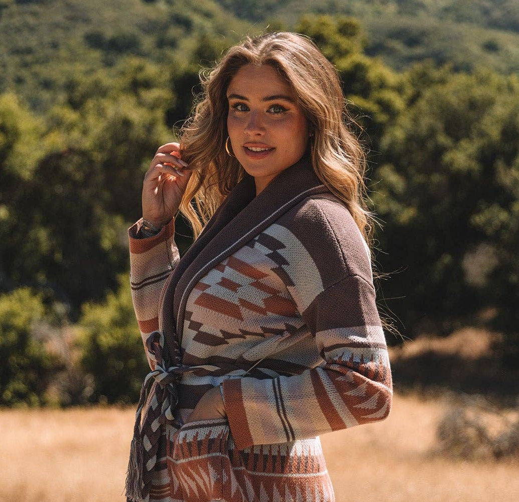 Aztec Sweater Cardigan With Braided Belt