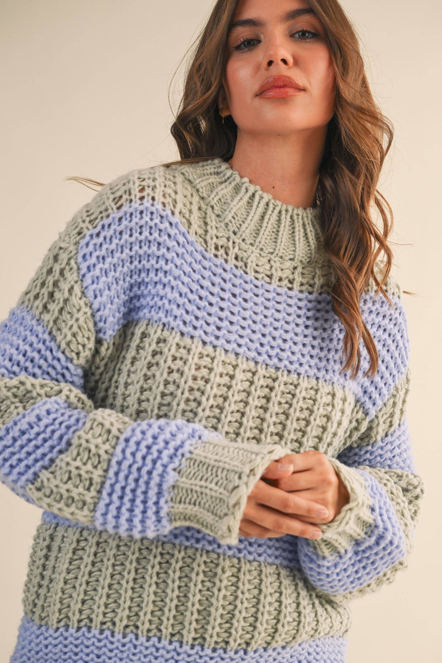 STRIPED COLOR BLOCK CHUNKY SWEATER TOP