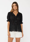 Black Eyelet Cotton Button Up Top