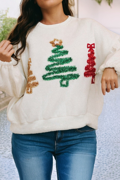 Tinsel Christmas Tree Pattern Casual Sweatshirt