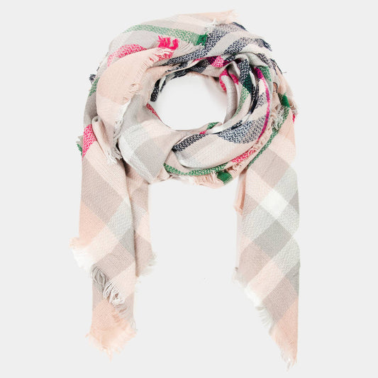 Pink Plaid Knitted Scarf
