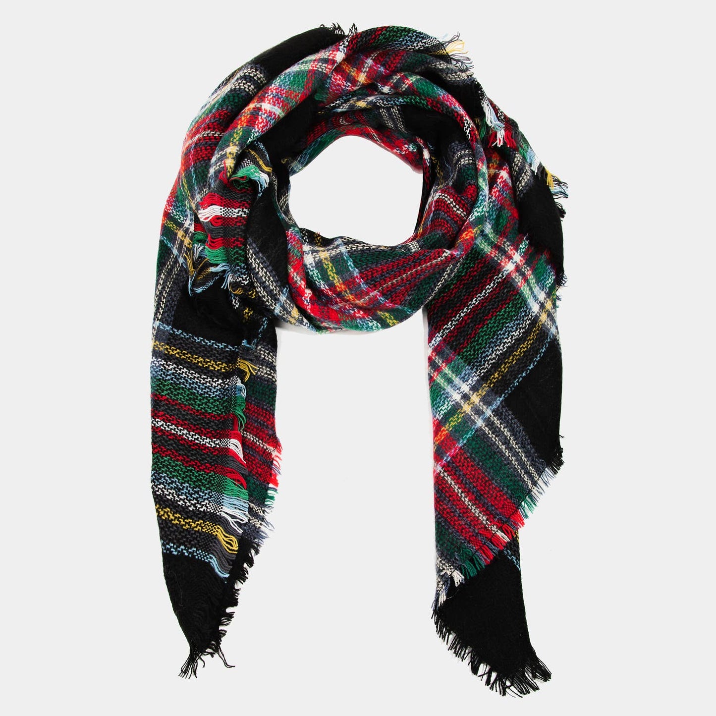 Dark Plaid Oblong Scarf