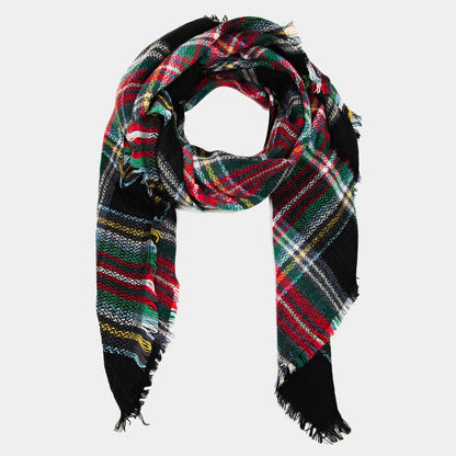 Dark Plaid Oblong Scarf