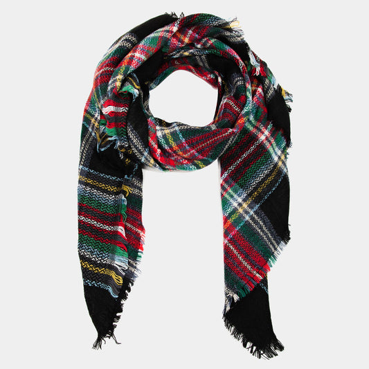 Dark Plaid Oblong Scarf
